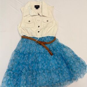Lilt White and Blue Floral Dress with Belt